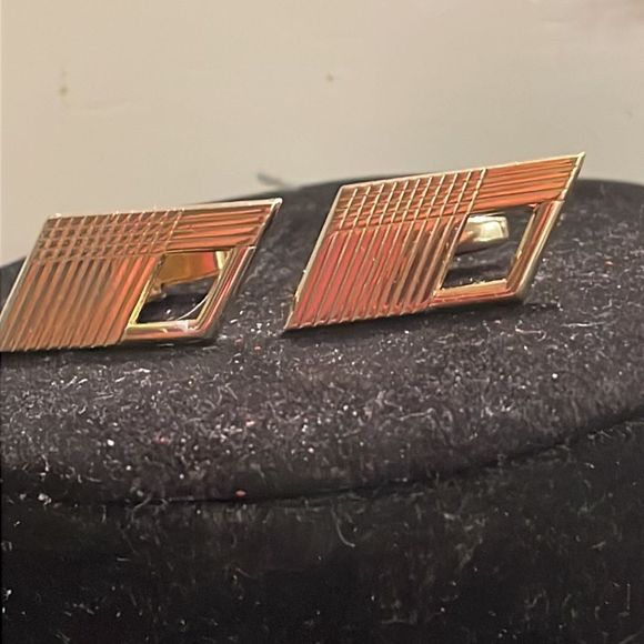 Vintage 1950s MCM Art Deco Fosters mixed metal gold tone whale back cuff links - Picture 4 of 15